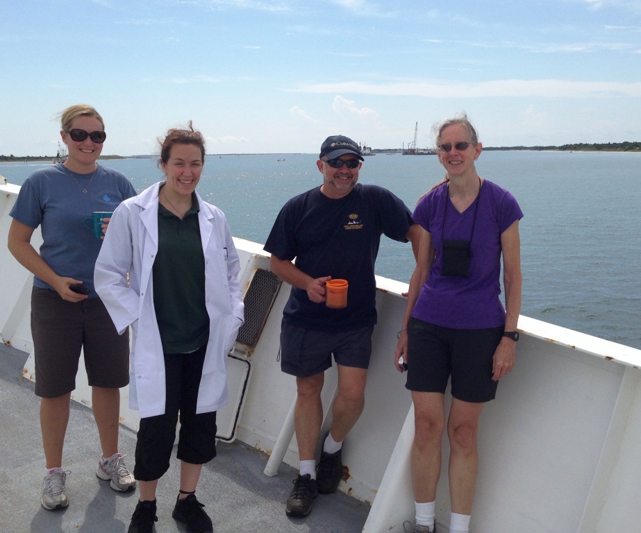 Crew leaving Morehead City, NC. From the left: Sarah Fawcett, Amandine Sabadel, Malcolm Woodward, and Bess Ward.