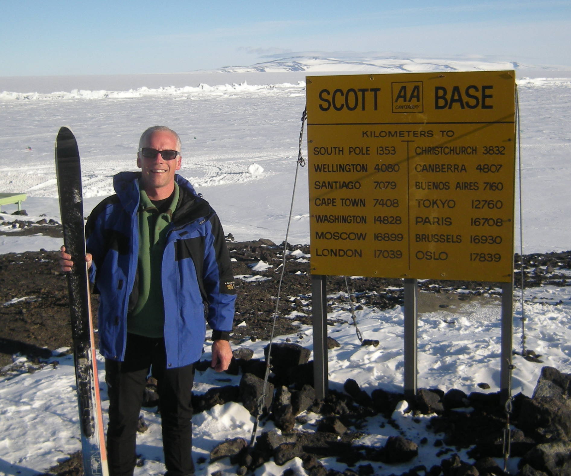 The author with his skis at New Zealand's Scott Base