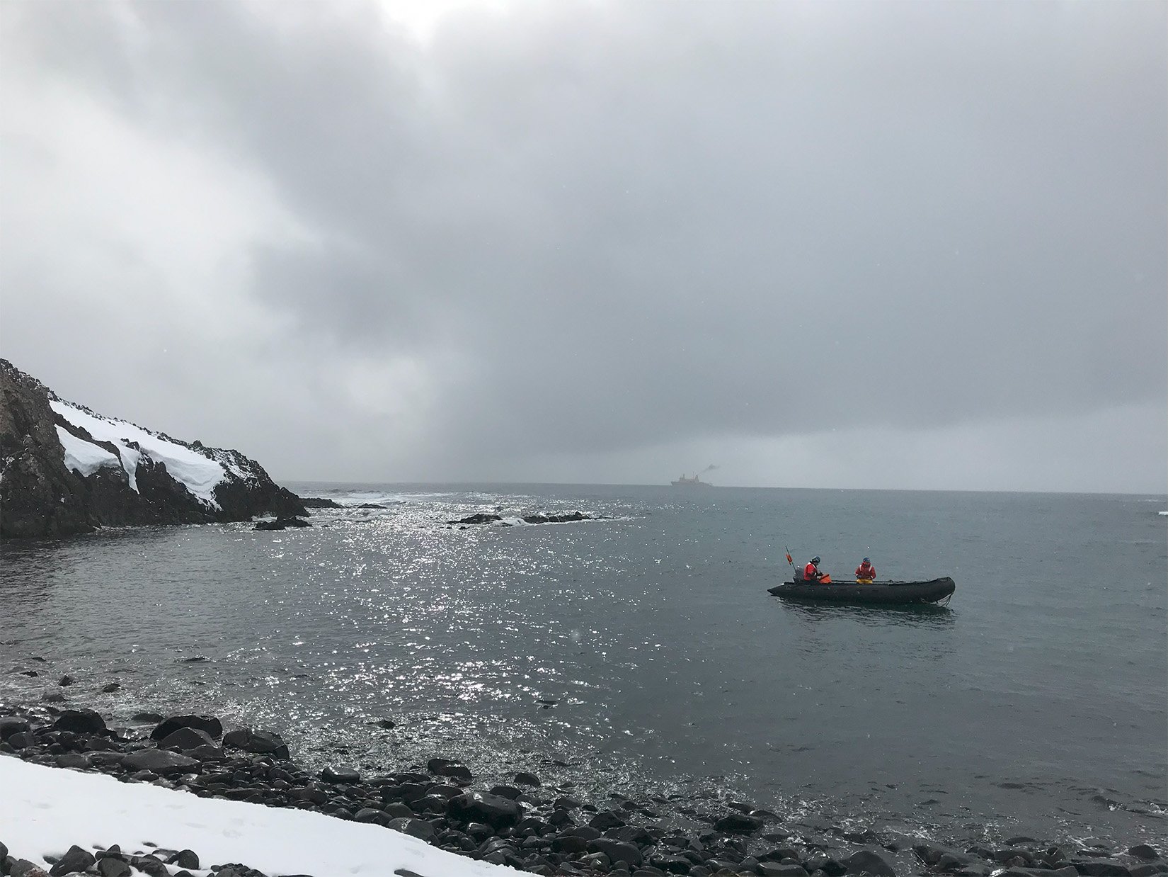 RVIB Nathaniel B. Palmer visible in the distance near Livingston Island