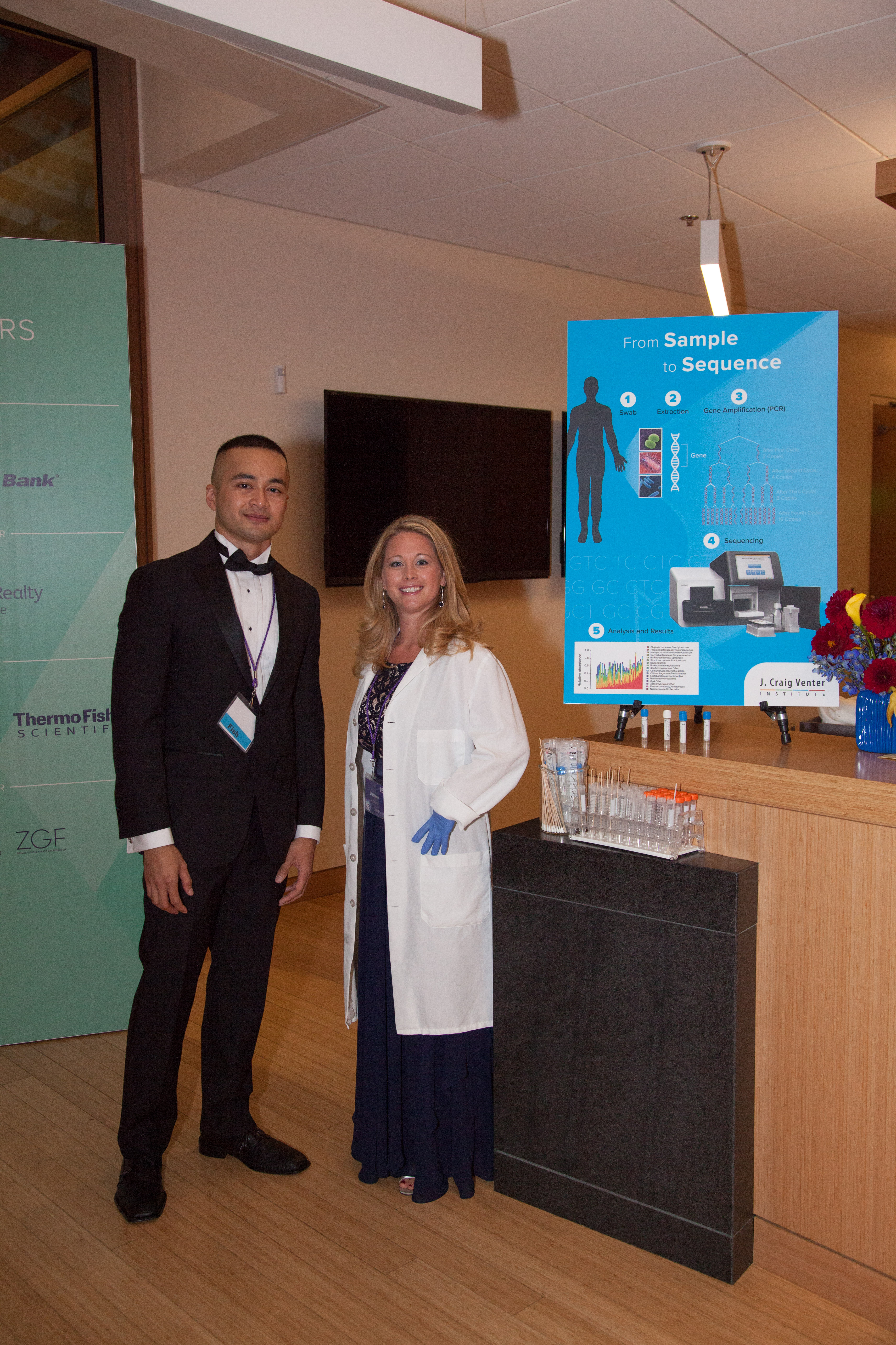 JCVI Scientists Manny Torralba and Stephanie Mounaud welcomed guests with a brief introduction to the palm microbiome by taking swabs and sharing aggregate population results midevening.